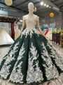 Dark Green Sequins Appliques Off The Shoulder Wedding Dress With Beading