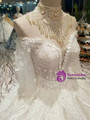 White Ball Gown Sequins Lace Appliques Off The Shoulder Long Sleeve  Wedding Dress
