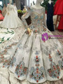 Silver Gray Sequins Long Sleeve Backless Embroidery Colorful Crystal Wedding Dress