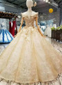 Champagne Gold Sequins Bling Bling Appliques Off The Shoulder Wedding Dress