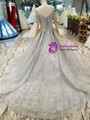 Silver Gray Tulle Sequins Spaghetti Straps Puff Sleeve Wedding Dress With Beading