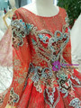Red Ball Gown Sequins Long Sleeve Backless Embroidery Appliques Wedding Dress