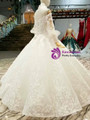 White Ball Gown Sequins Lace Appliques Off The Shoulder Long Sleeve Wedding Dress With Beading
