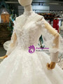 White Ball Gown Sequins Lace Appliques Off The Shoulder Long Sleeve Wedding Dress With Beading