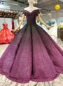 Purple Ball Gown Sequins Off The Shoulder Floor Length Wedding Dress