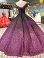 Purple Ball Gown Sequins Off The Shoulder Floor Length Wedding Dress