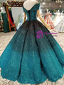 Blue Ball Gown Sequins Off The Shoulder Floor Length Wedding Dress