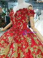 Gold Ball Gown Sequins And Red Appliques Off The Shoulder Wedding Dress