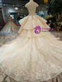 Champagne Ball Gown Tulle Sequins Cap Sleeve Appliques Wedding Dress With Beading