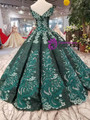 Dask Green Sequins Appliques Off The Shoulder Floor Length Wedding Dress