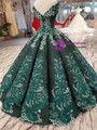 Dask Green Sequins Appliques Off The Shoulder Floor Length Wedding Dress