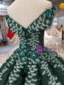Dask Green Sequins Appliques Off The Shoulder Floor Length Wedding Dress