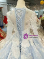 Blue Ball Gown Tulle Appliques Long Sleeve Wedding Dress With Beading
