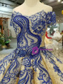 Gold Ball Gown Sequins Blue Appliques Off The Shoulder Wedding Dress