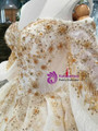 Champagne Ball Gown Lace Appliques Off The Shoulder Long Sleeve Wedding Dress