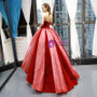 Red Ball Gown Sweetheart Lace Sequins Long Sweet 16 Prom Dress