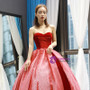 Red Ball Gown Sweetheart Lace Sequins Long Sweet 16 Prom Dress