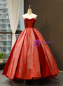Red Ball Gown Sweetheart Lace Sequins Long Sweet 16 Prom Dress