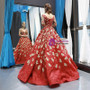 Burgundy Ball Gown Sequins Appliques Deep V-neck Long Sleeve Prom Dress