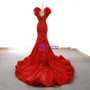 Red Mermaid Sequins Deep V-neck Prom Dress With Train