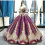 Purple Ball Gown Sequins Cap Sleeve Backless Sweet 16 Prom Dress