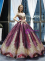 Purple Ball Gown Sequins Cap Sleeve Backless Sweet 16 Prom Dress