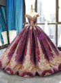Purple Ball Gown Sequins Cap Sleeve Backless Sweet 16 Prom Dress