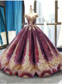 Purple Ball Gown Sequins Cap Sleeve Backless Sweet 16 Prom Dress