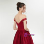 Simple A-Line Burgundy Satin Off The Shoulder Prom Dress With Pocket