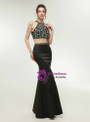 Marvelous Black Mermaid Two Piece Halter Backless Long Prom Dress