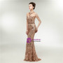 Gold Sequins Mermaid Sleeveless See Through Long Prom Dress