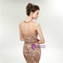 Gold Sequins Mermaid Sleeveless See Through Long Prom Dress
