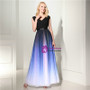 A-Line Blue Gradual Change Color Chiffon V-neck Pleats Floor Length Prom Dress