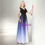 A-Line Blue Gradual Change Color Chiffon V-neck Pleats Floor Length Prom Dress
