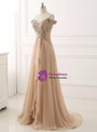 A-Line Champagne Chiffon Off The Shoulder Pleats Prom Dress 