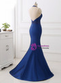 Mermaid Blue Satin Halter Cut Out Backless Prom Dress With Beading