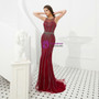 Sexy Burgundy Mermaid Tulle Sleeveless Prom Dress With Beading