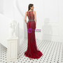 Sexy Burgundy Mermaid Tulle Sleeveless Prom Dress With Beading