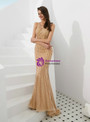 Brilliant Champagne Mermaid Tulle Sleeveless Prom Dress With Beading