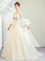 In Stock:Ship in 48 Hours Spaghetti Straps Puff Sleeve Wedding Dress