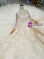 Shop 2019 Long & Short Champagne Ball Gown Tulle Lace High Neck Long Sleeve Wedding Dress With Beading With Factory Price From Kemedress