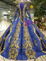 Shop 2019 Long & Short Blue Ball Gown Gold Sequins Appliques High Neck Long SLeeve Wedding Dress With Factory Price From Kemedress