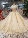 Shop 2019 Long & Short Champagne Ball Gown Lace Off The Shoulder Wedding Dress With Beading With Factory Price From Kemedress