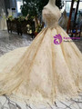 Shop 2019 Long & Short Champagne Ball Gown Lace Off The Shoulder Wedding Dress With Beading With Factory Price From Kemedress