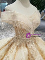 Shop 2019 Long & Short Champagne Ball Gown Lace Off The Shoulder Wedding Dress With Beading With Factory Price From Kemedress