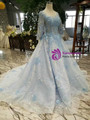 Shop 2019 Long & Short Blue Tulle Sequins Long Sleeve Appliques Wedding Dress With Beading With Factory Price From Kemedress