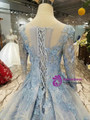 Shop 2019 Long & Short Blue Tulle Sequins Long Sleeve Appliques Wedding Dress With Beading With Factory Price From Kemedress