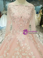 Shop 2019 Long & Short Pink Ball Gown Tulle Long Sleeve Lace Appliques Wedding Dress With Beading With Factory Price From Kemedress