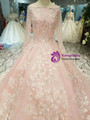 Shop 2019 Long & Short Pink Ball Gown Tulle Long Sleeve Lace Appliques Wedding Dress With Beading With Factory Price From Kemedress
