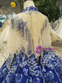 Shop 2019 Long & Short Blue Ball Gown Appliques High Neck Cap Sleeve Wedding Dress With Beading With Factory Price From Kemedress